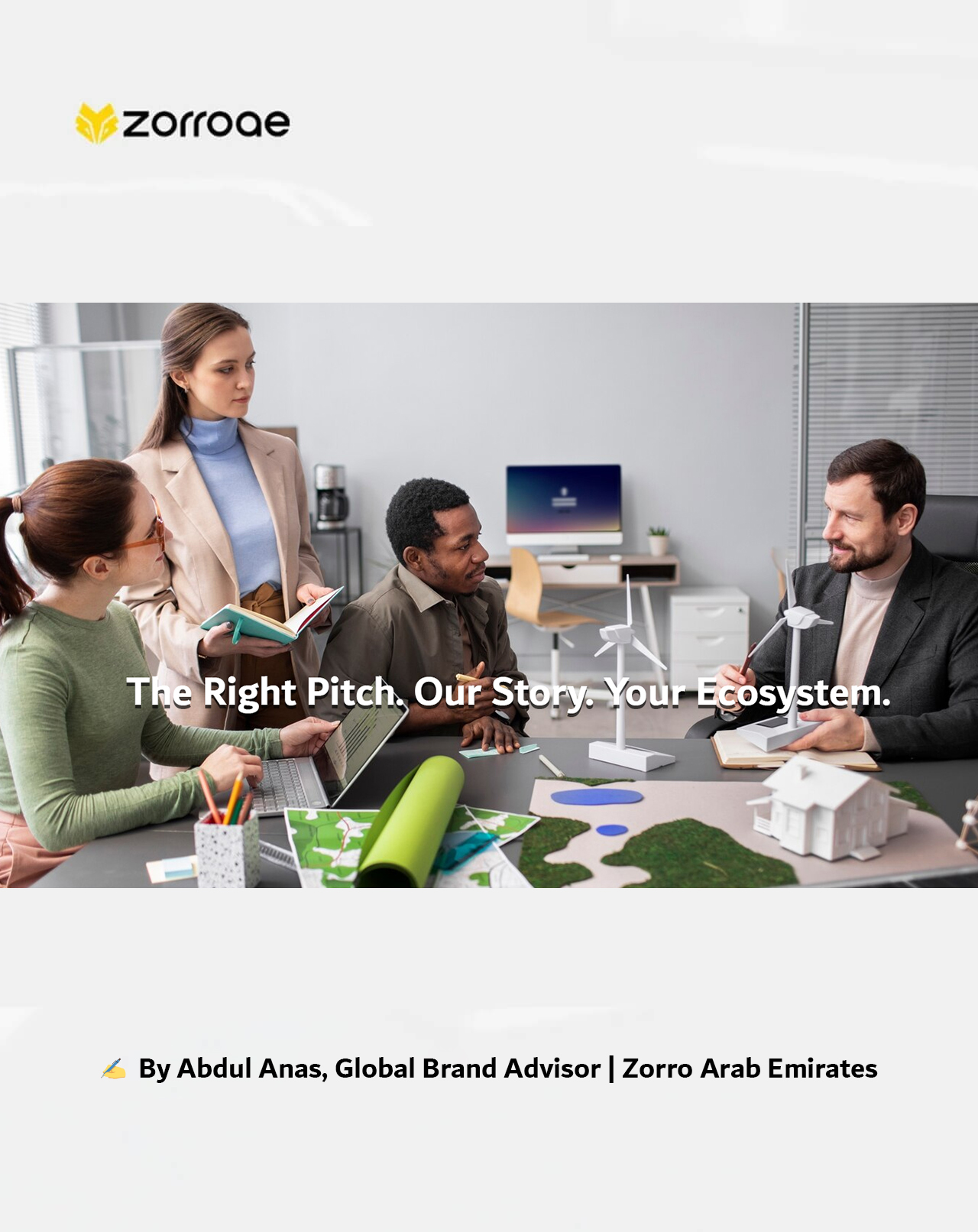 Business pitch meeting with digital ecosystem concept