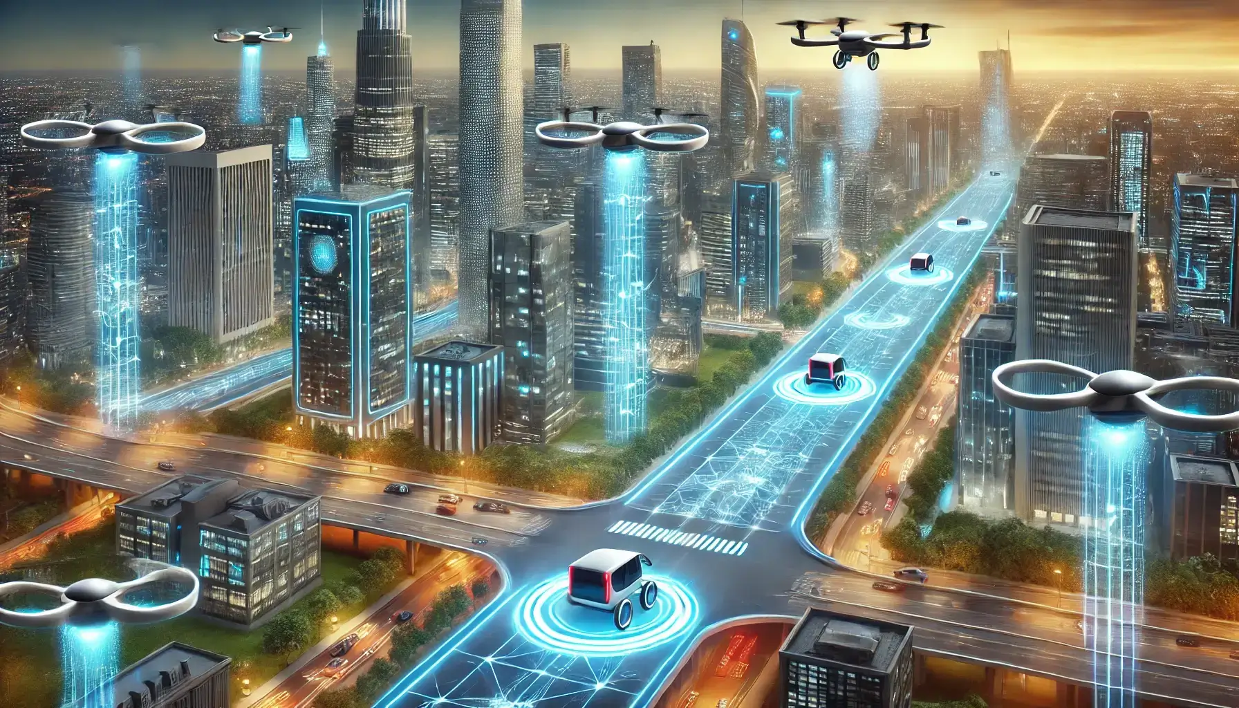 Illustration of UAE Air Mobility Corridors Integration Plan with Drones and Air Taxis